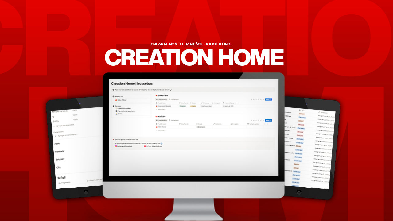 Creation Home: plantilla de Notion con planificación de contenido, guiones e ideas